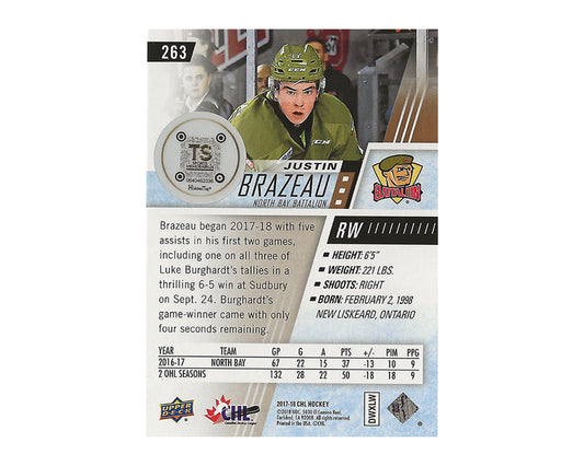 Justin Brazeau Autographed 2017-18 Upper Deck CHL #263 Hockey Card