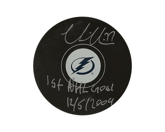 Victor Hedman Autographed Tampa Bay Lightning Autograph Model Puck Inscribed "1st NHL Goal 12/5/2009"