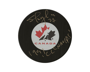 Shayne Corson Autographed Team Canada Autograph Model Puck Inscribed "1991 CC Champs"
