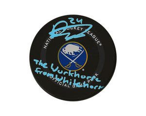 Dylan Cozens Autographed Buffalo Sabres Official Game Puck Inscribed "The Workhorse from Whitehorse"