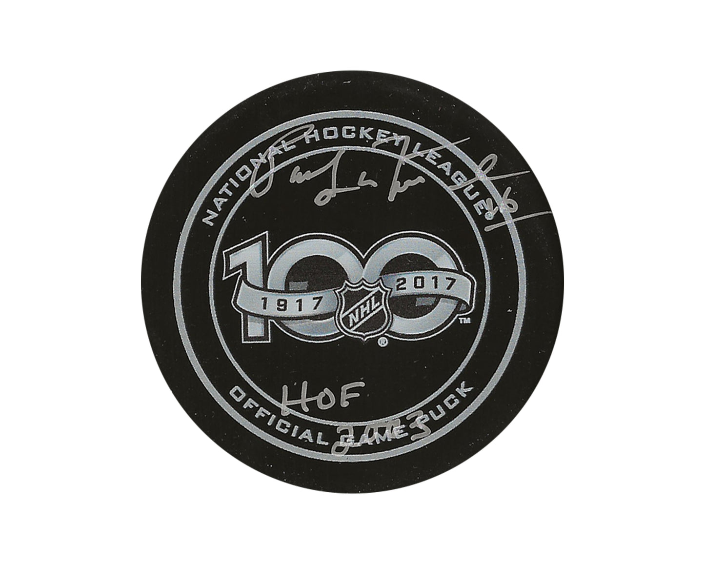 Pat LaFontaine Autographed NHL 100th Anniversary Official Game Puck Inscribed "HHOF 2003"