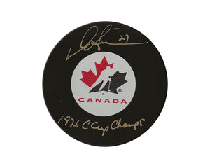 Darryl Sittler Autographed Team Canada Autograph Model Puck Inscribed "1976 C Cup Champs"