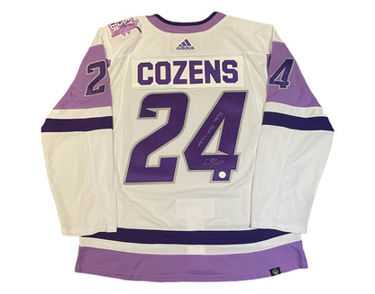 Dylan Cozens Autographed Buffalo Sabres HFC Adidas Jersey Inscribed "Hockey Fights Cancer"