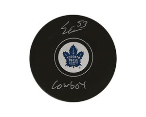 Easton Cowan Autographed Toronto Maple Leafs Autograph Model Puck Inscribed "Cowboy"