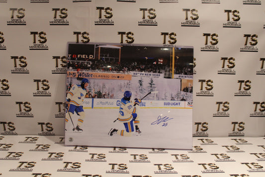 Jordan Kyrou Autographed St. Louis Blues 2022 Winter Classic Goal Celebration 16x20 Photo