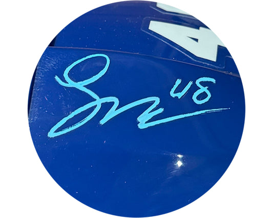 Lane Hutson Autographed Montreal Canadiens Royal Blue Bauer Replica Helmet