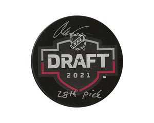 Oskar Olausson Autographed 2021 NHL Draft Puck Inscribed "28th Pick"