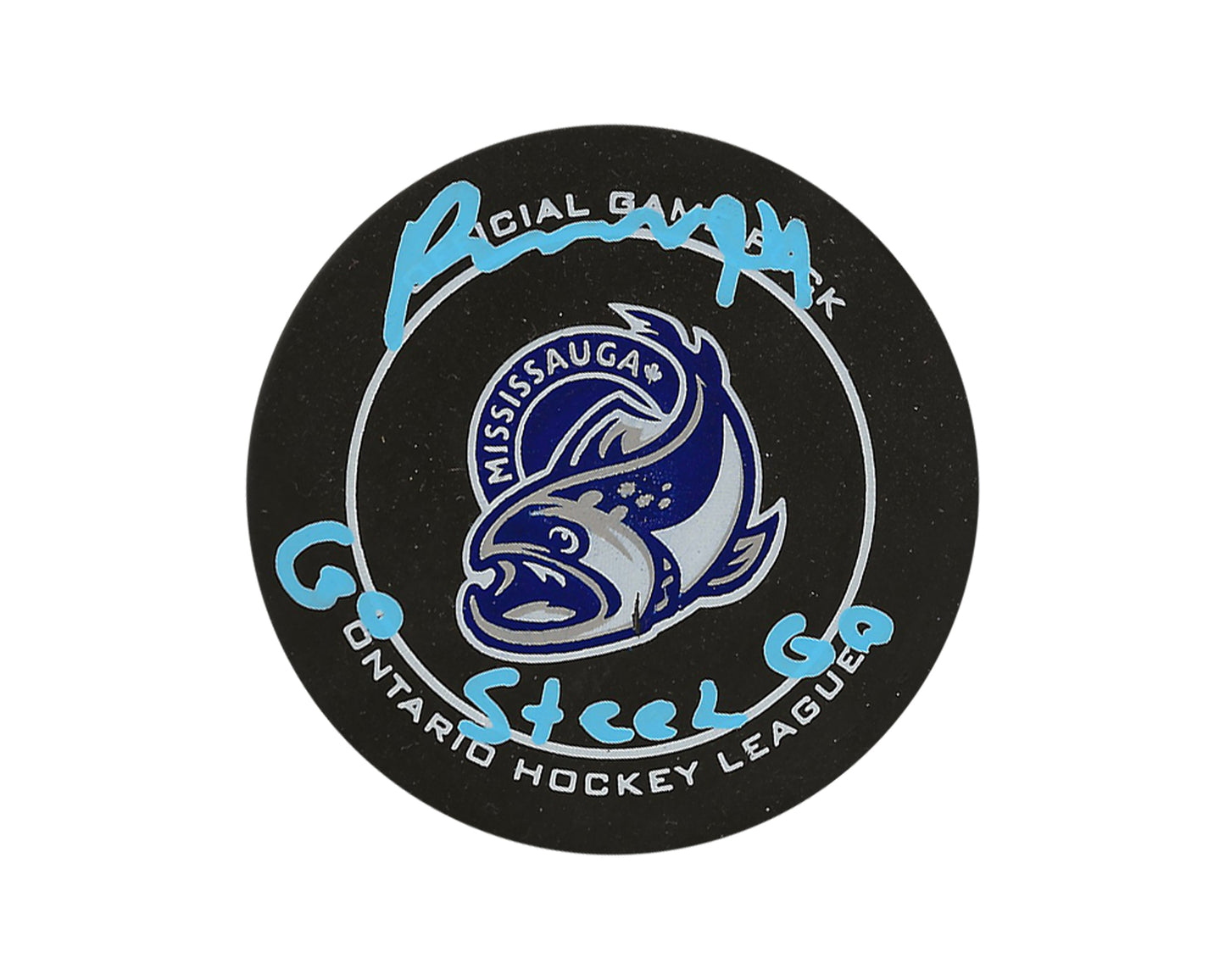 Porter Martone Autographed Mississauga Steelheads Official Game Puck Inscribed "Go Steel Go"