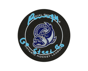 Porter Martone Autographed Mississauga Steelheads Official Game Puck Inscribed "Go Steel Go"