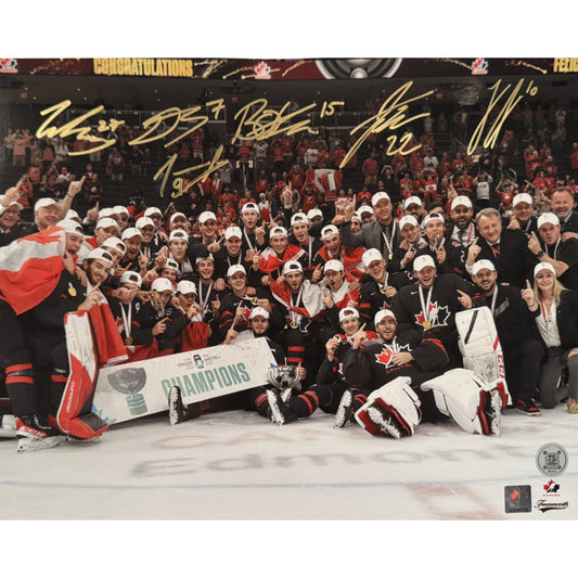 Multi-Signed Team Canada 2022 World Juniors Gold Team Celebration 11x14 Photo