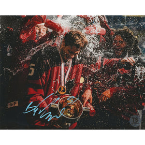 Shane Wright Autographed Team Canada 2021 U-18 Celebration with Trophy 8x10 Photo