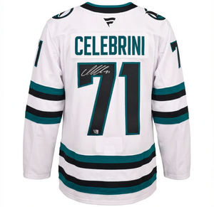 Macklin Celebrini Autographed San Jose Sharks White Away Fanatics Premium Jersey