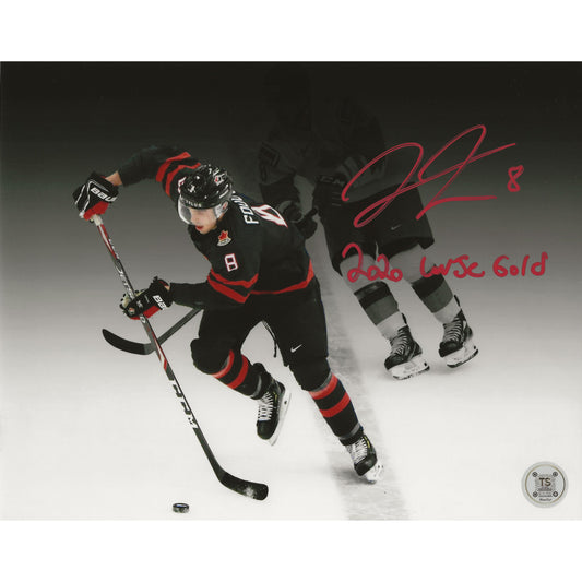 Liam Foudy Autographed Team Canada World Juniors Spotlight 8x10 Photo Inscribed "2020 WJC Gold"