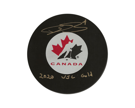 Bowen Byram Autographed Team Canada Autograph Model Puck Inscribed "2020 WJC Gold"