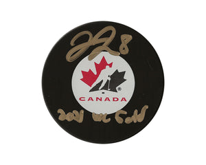 Liam Foudy Autographed Team Canada Autograph Model Puck Inscribed "2021 WC Gold"