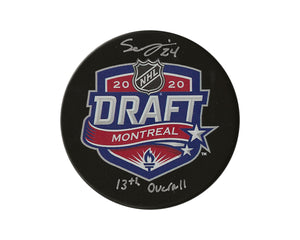 Seth Jarvis Autographed 2020 NHL Draft Puck Inscribed "13th Overall"