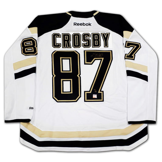 SIDNEY CROSBY AUTOGRAPHED PITTSBURGH PENGUINS WHITE JERSEY – LIMITED EDITION /87 – RARE SIGNED NHL COLLECTIBLE (SIZE L OR XL)