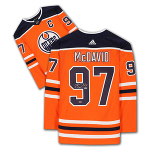 CONNOR MCDAVID AUTOGRAPHED EDMONTON OILERS ORANGE JERSEY - SIGNED NHL HOCKEY MEMORABILIA COLLECTIBLE WITH COA (SIZE L OR XL) - UPPER DECK AUTHENTICATED UDA COA