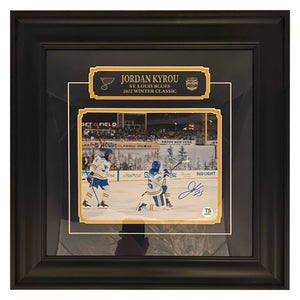 Jordan Kyrou Autographed St. Louis Blues 2022 Winter Classic 8x10 Framed