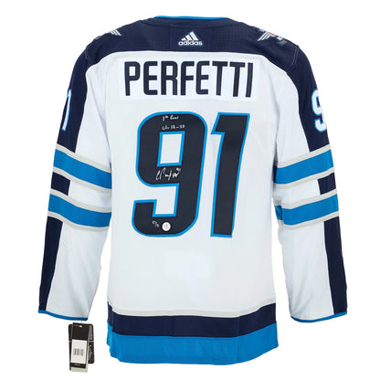 Cole Perfetti Winnipeg Jets Signed & Dated 1st Goal adidas Jersey #/91