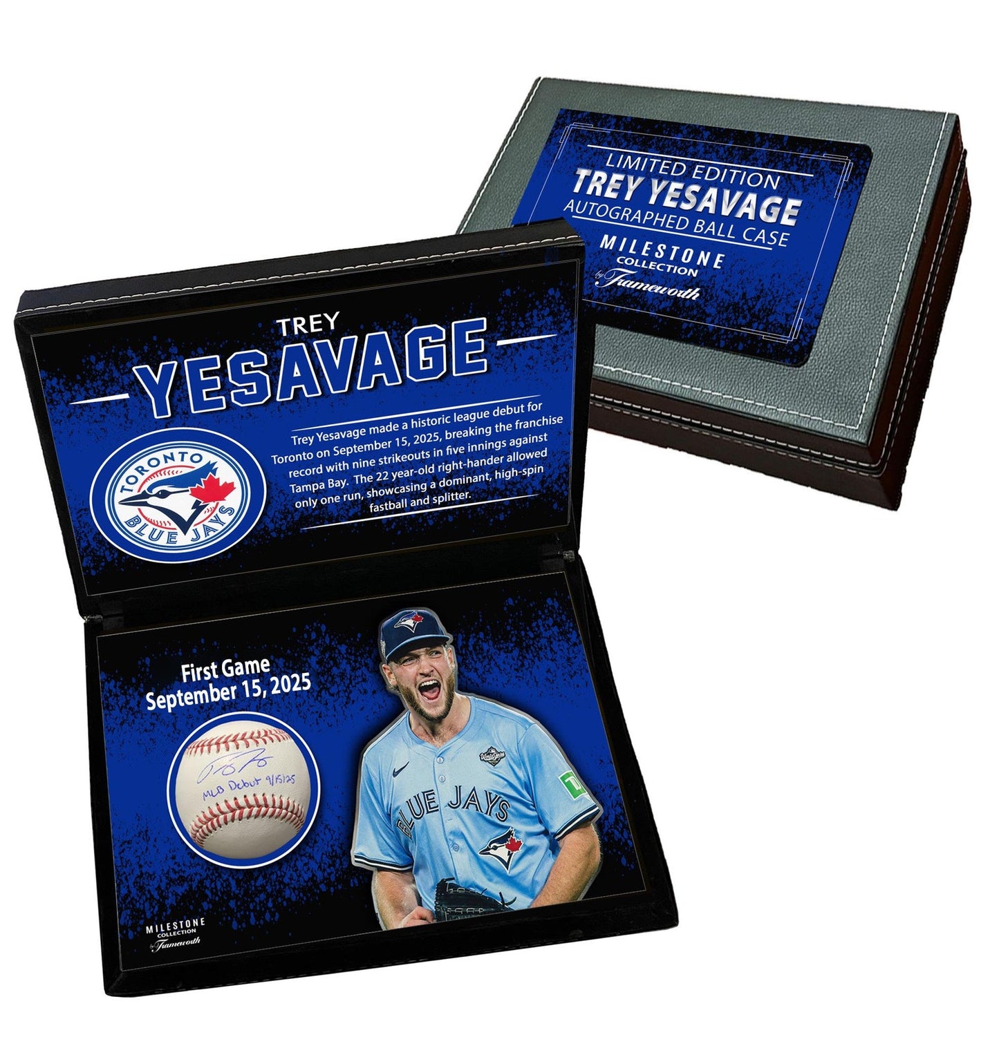 Trey Yesavage Signed Toronto Blue Jays Official Baseball with "MLB Debut 9/15/25" Inscription in Deluxe Case