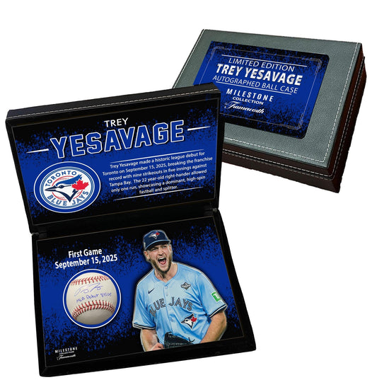 Trey Yesavage Signed Toronto Blue Jays Official Baseball with "MLB Debut 9/15/25" Inscription in Deluxe Case