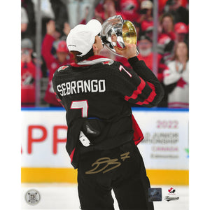 Donovan Sebrango Autographed Team Canada Celebrating with Trophy 8x10 Photo